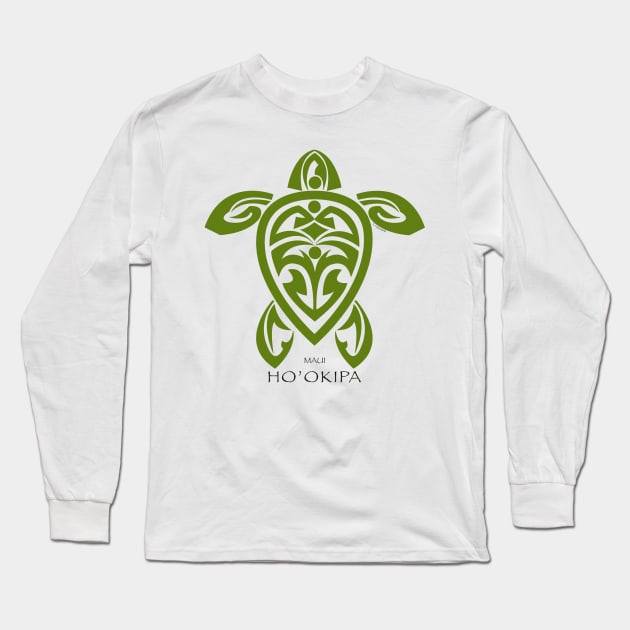 Green Tribal Turtle  / Ho'okipa Maui Long Sleeve T-Shirt by srwdesign